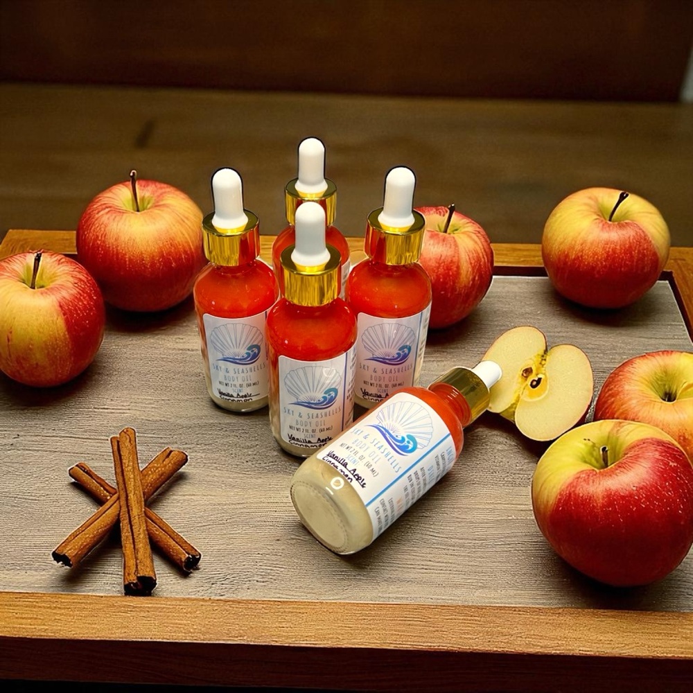 Hand Crafted “Vanilla Apple Cinnamon” Scented Body Oil by Sky & Seashells